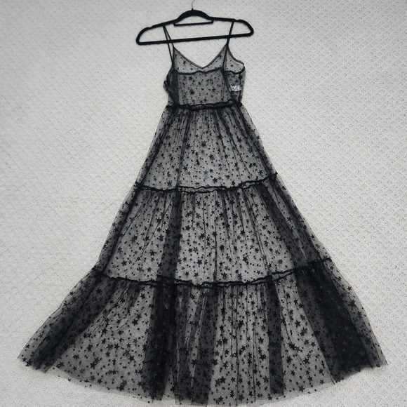 Unbranded Dresses & Skirts - Black Sheer Mesh Star Print Maxi Dress Celestial V-Neck Sleeveless size Small